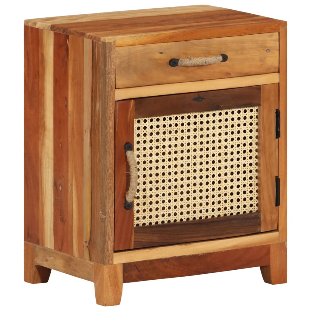 Bedside Cabinet Multicolor Solid reclaimed wood, natural cane, MDF