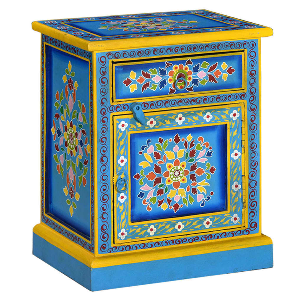 Bedside Cabinet Turquoise, Yellow, Multicolor Solid Mango Wood