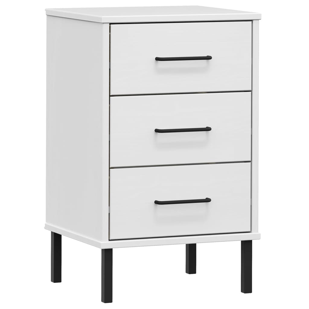 Bedside Cabinet White Solid pine wood, Metal Bedside Cabinet