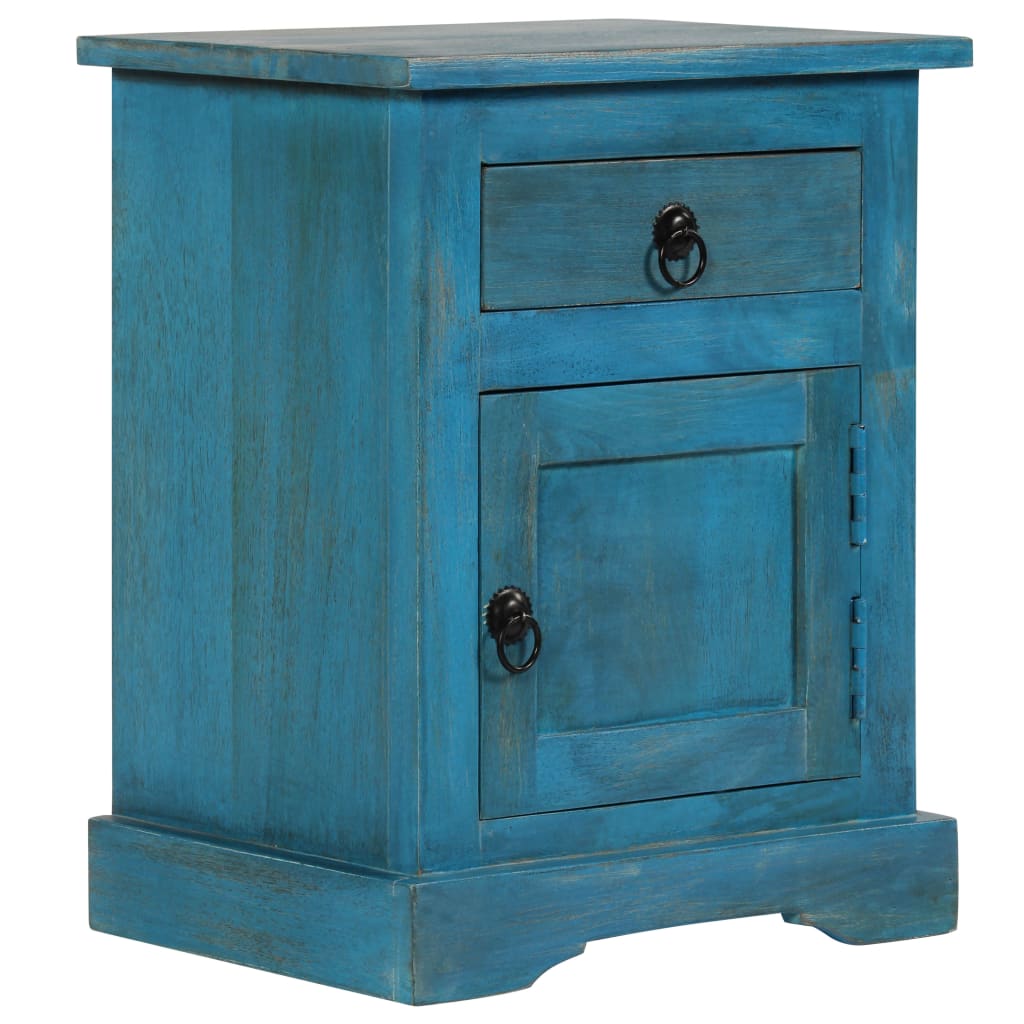 Bedside Table Blue Solid Mango Wood Bedside Table Rectangular