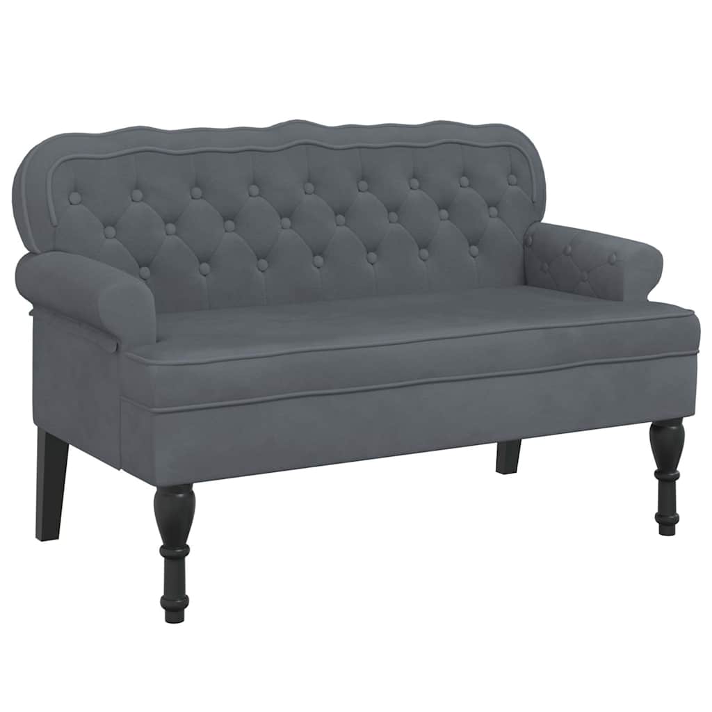 Bench Dark Grey Velvet, Plywood, Rubber Wood Medium