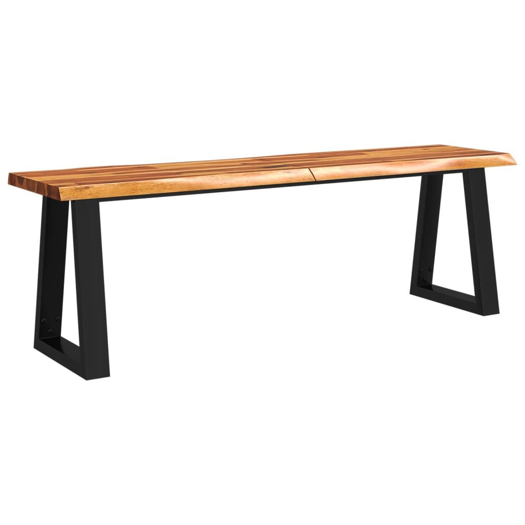 Bench Natural Wood and Black Solid Acacia Wood, Powder-Coated Steel