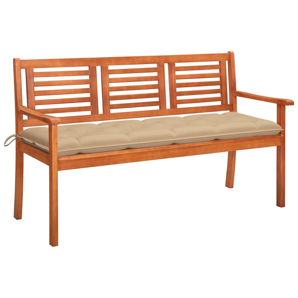 Bench Natural Wood, Beige Solid Eucalyptus Wood, 100% Polyester