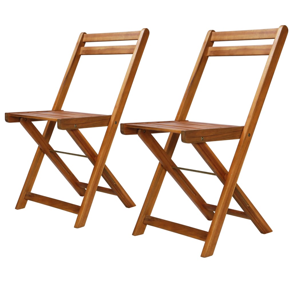 Bistro Chair Set of 2 Brown Solid acacia wood Medium Foldable