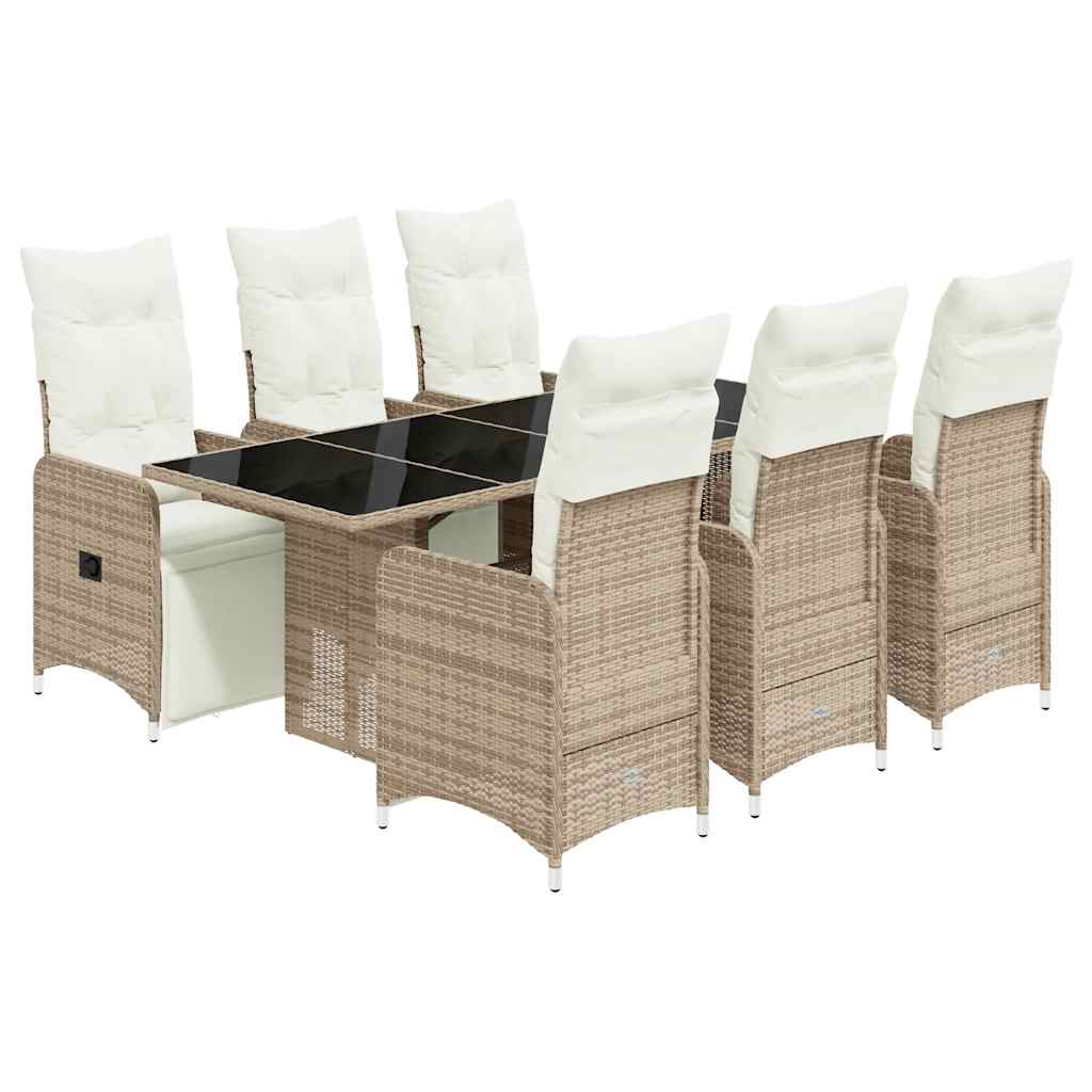 Bistro Set Beige, Brown PE Rattan, Steel, Tempered Glass 6-seater