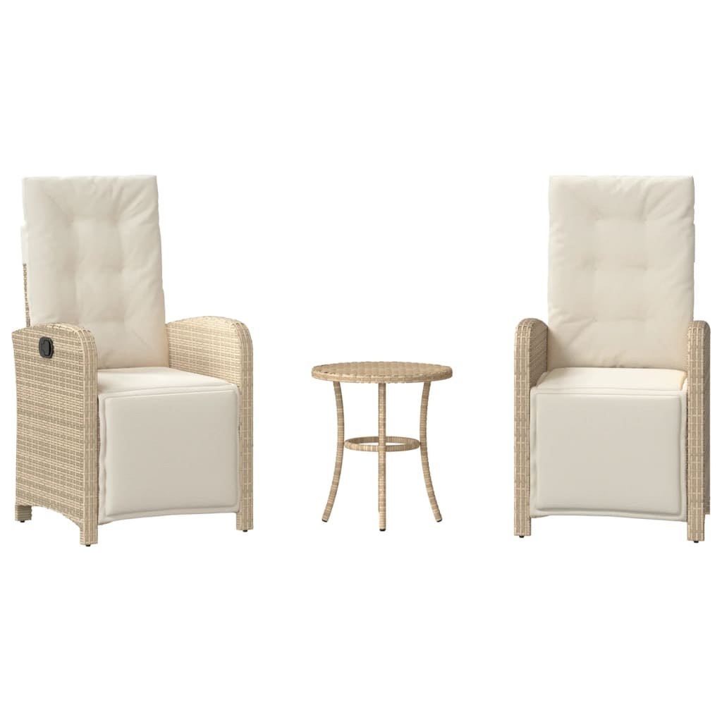 Bistro Set Beige PE rattan Standard Adjustable Footrests