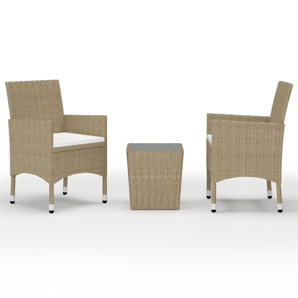 Bistro Set Beige Poly rattan, powder-coated steel, tempered glass