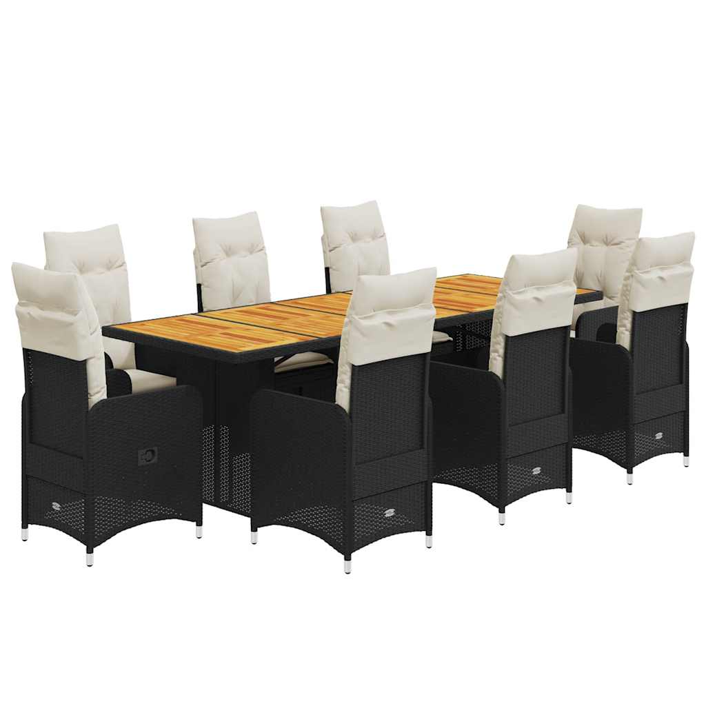 Bistro Set Black and Cream White Poly Rattan Eight-seater