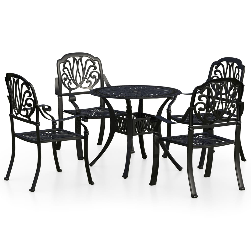 Bistro Set Black Cast aluminum 1 Table, 4 Chairs Durable