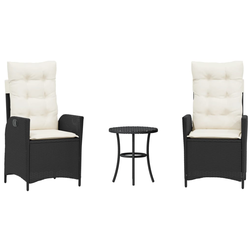 Bistro Set Black PE Rattan 3 Piece Set Foldable Bistro Set