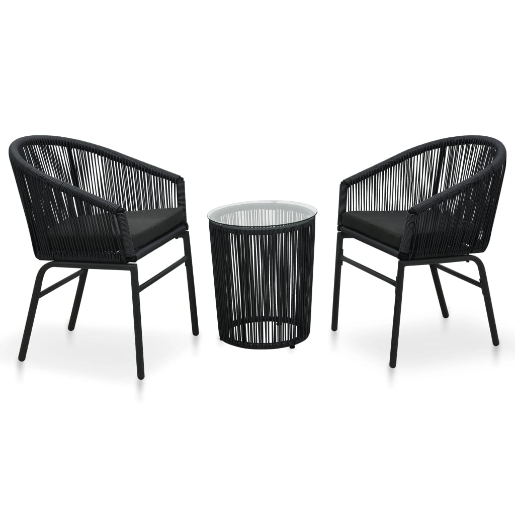 Bistro Set Black PE Rattan 3 Piece Set UV-resistant materials
