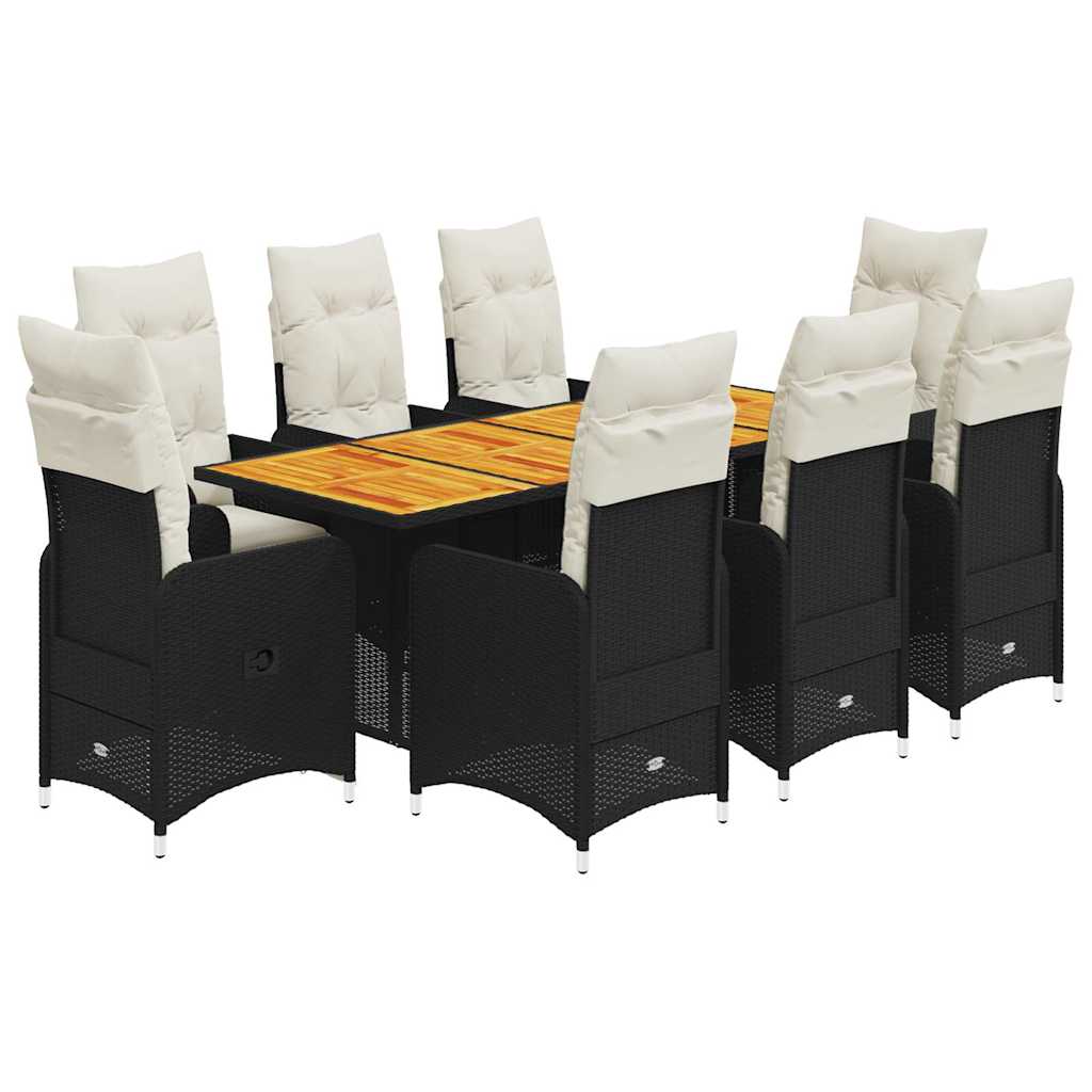 Bistro Set Black PE Rattan 8-seater Adjustable Armrests