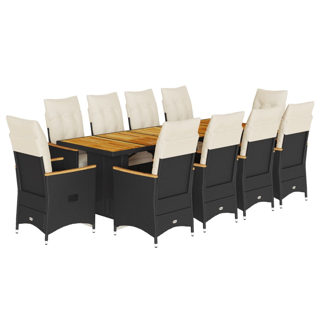 Bistro Set Black PE rattan Large Garden Bistro Set Rectangular