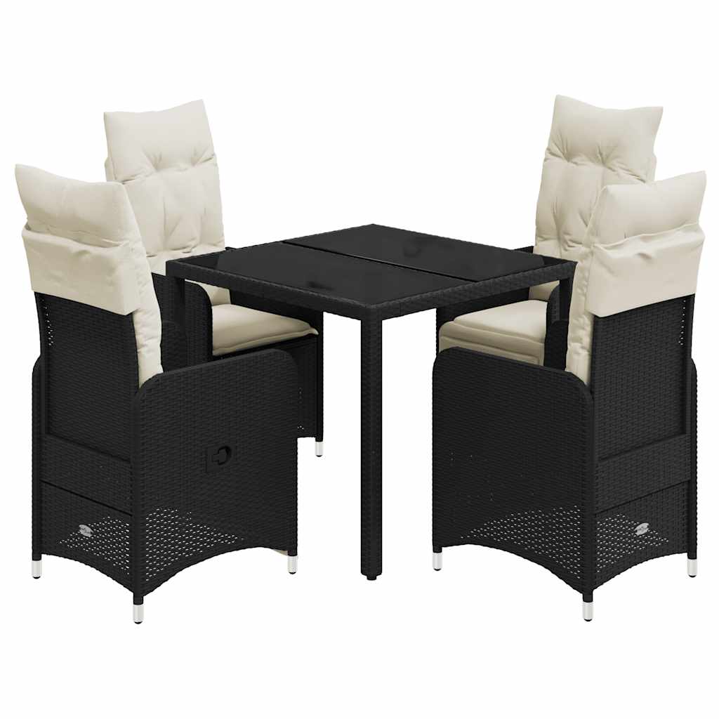 Bistro Set Black PE Rattan, Powder-Coated Steel, Tempered Glass