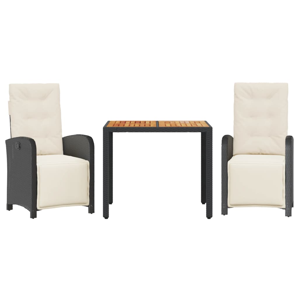 Bistro Set Black PE rattan Standard Adjustable Footrests