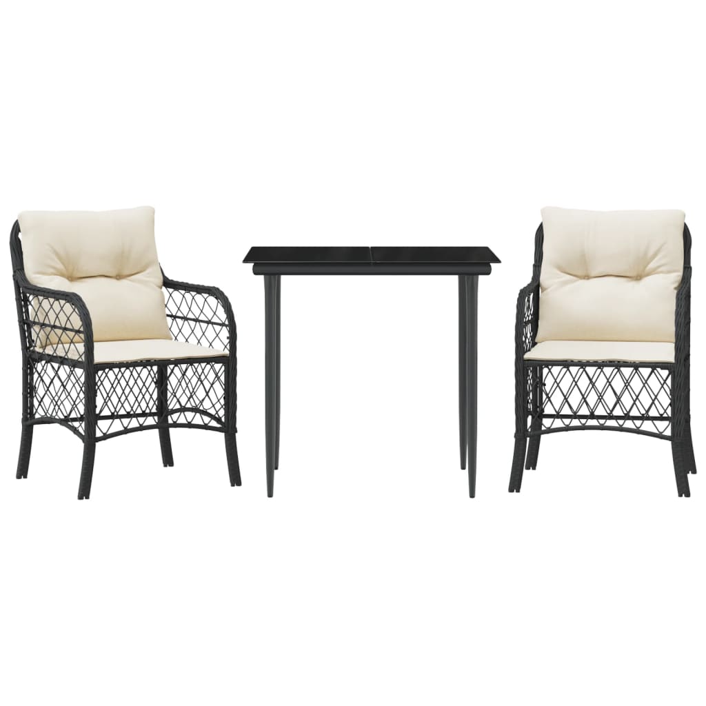 Bistro Set Black PE rattan, tempered glass, powder-coated steel
