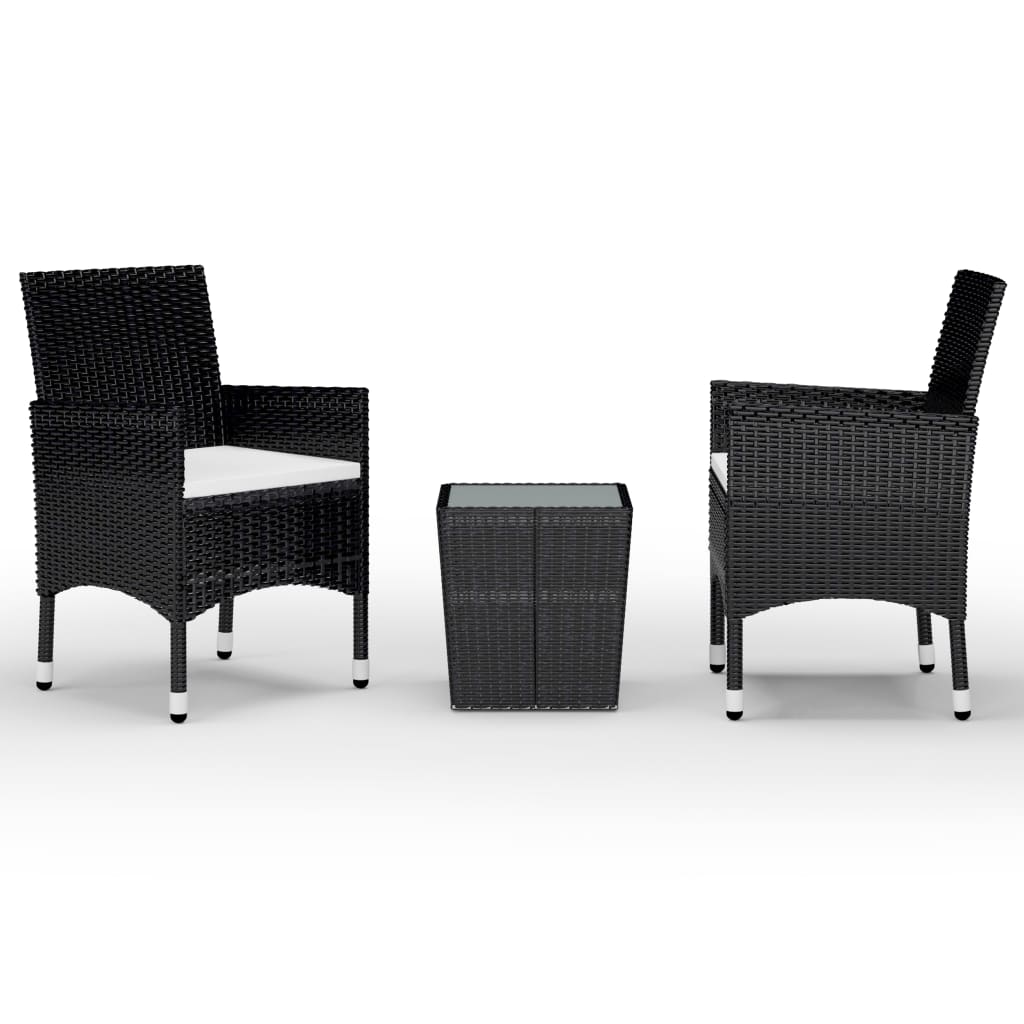 Bistro Set Black Poly Rattan Compact Durable Bistro Set