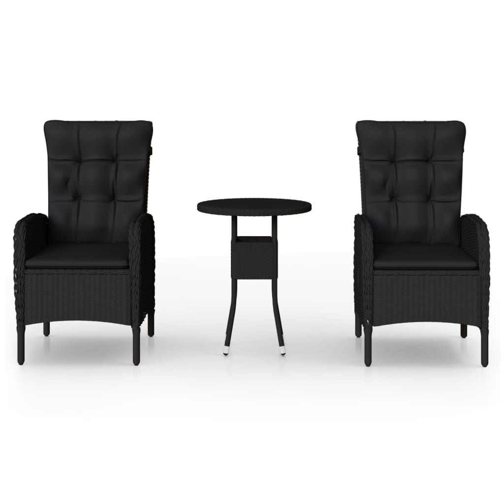Bistro Set Black Poly Rattan Medium Ergonomic Garden Bistro Set