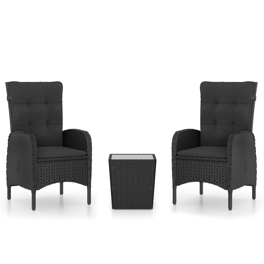 Bistro Set Black Poly rattan, steel, glass, fabric (100% polyester)