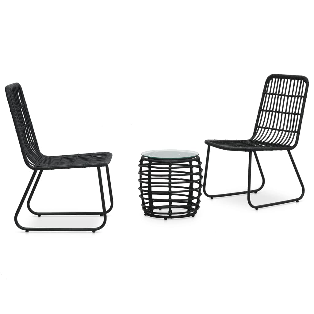 Bistro Set Black, Transparent PE rattan, powder-coated steel, glass