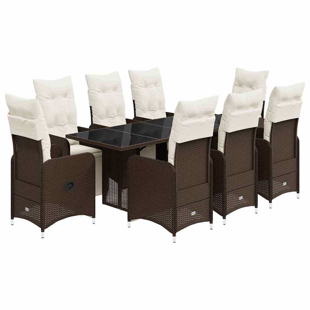 Bistro Set Brown PE Rattan 8-seater Adjustable Footrests