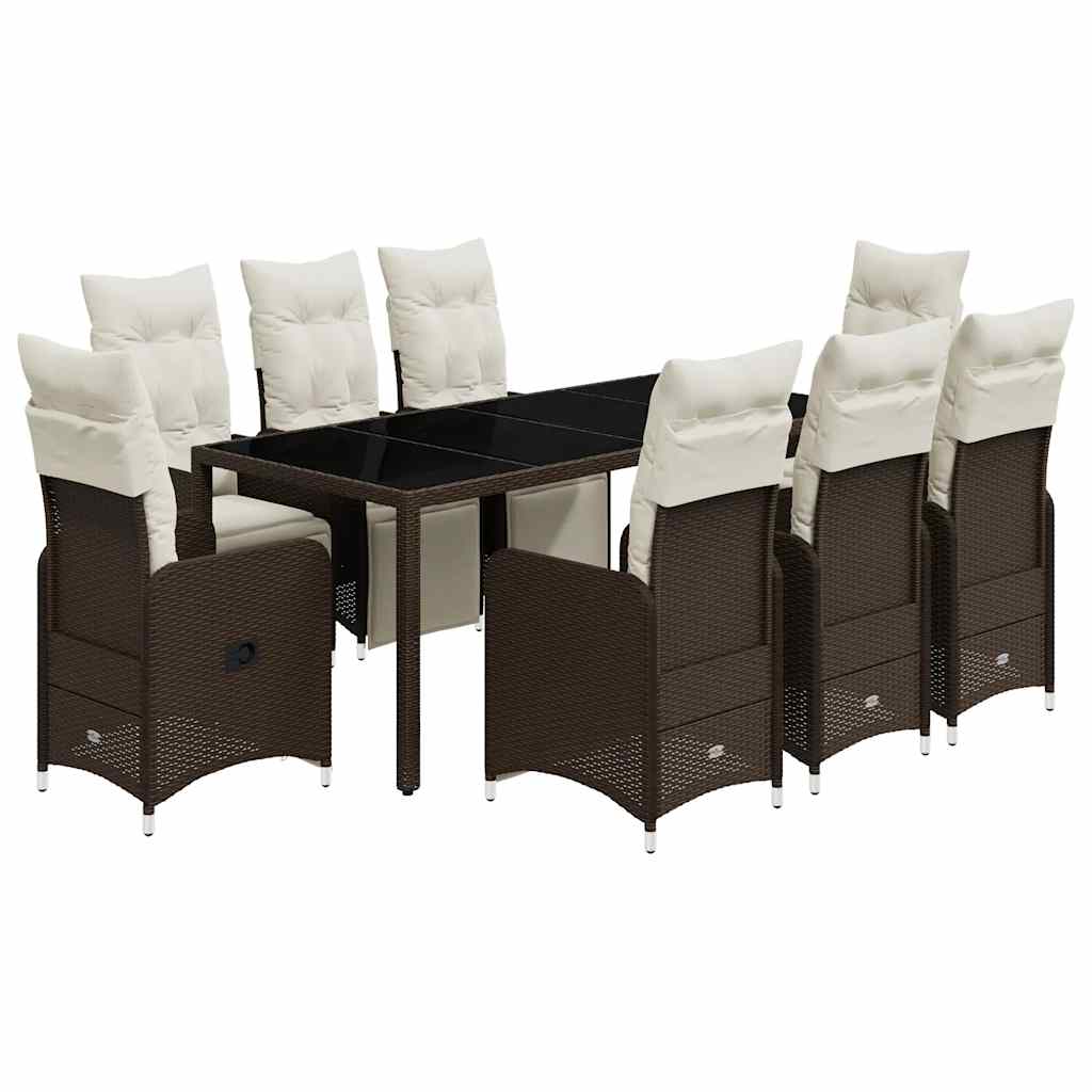Bistro Set Brown PE rattan 8-seater Multi-Position Backrest