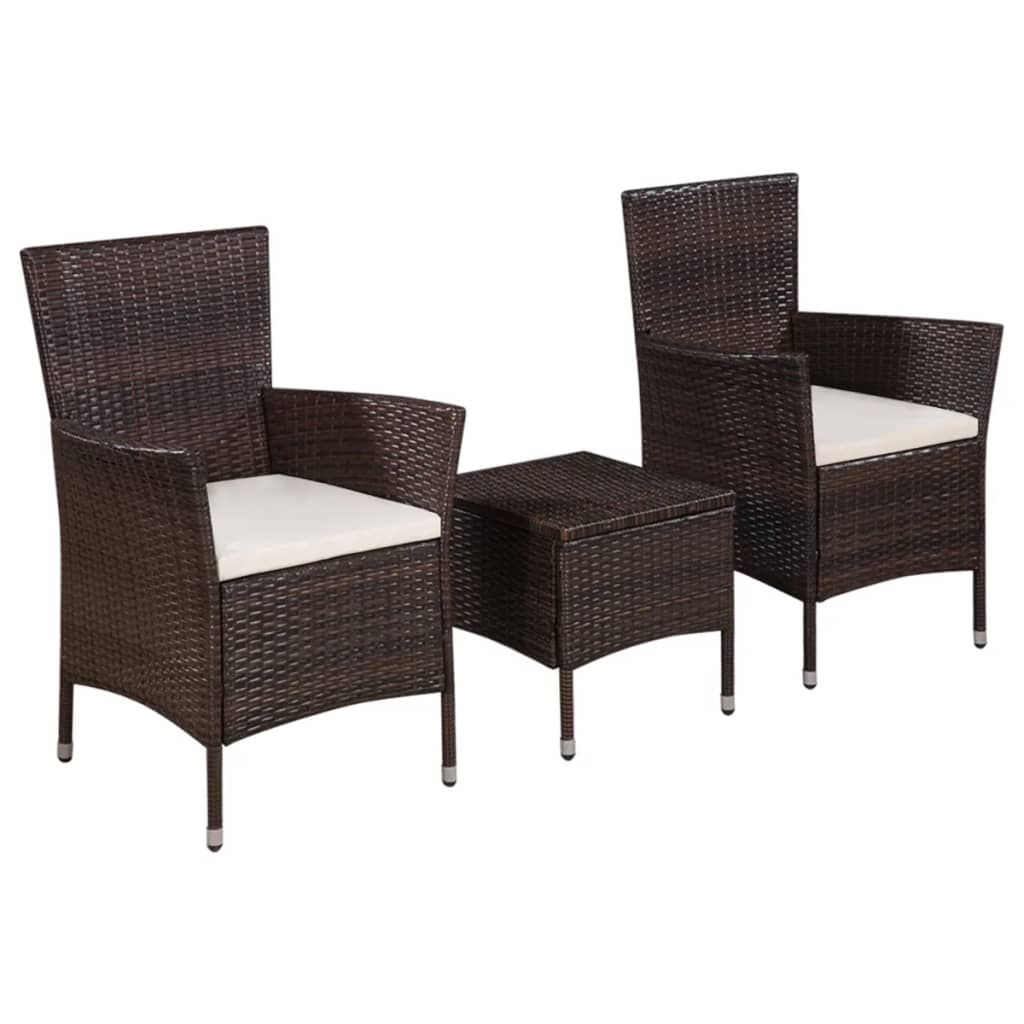 Bistro Set Brown PE rattan Compact Removable Covers Bistro Set
