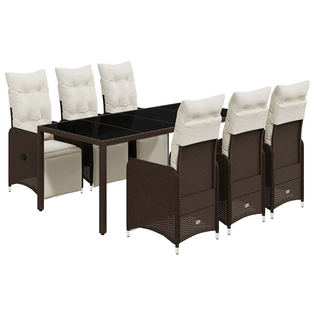 Bistro Set Brown PE Rattan, Powder-Coated Steel, Tempered Glass