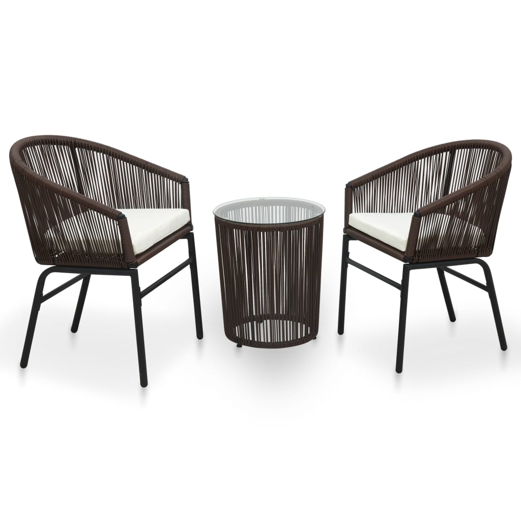 Bistro Set Brown PE rattan, tempered glass, powder-coated steel