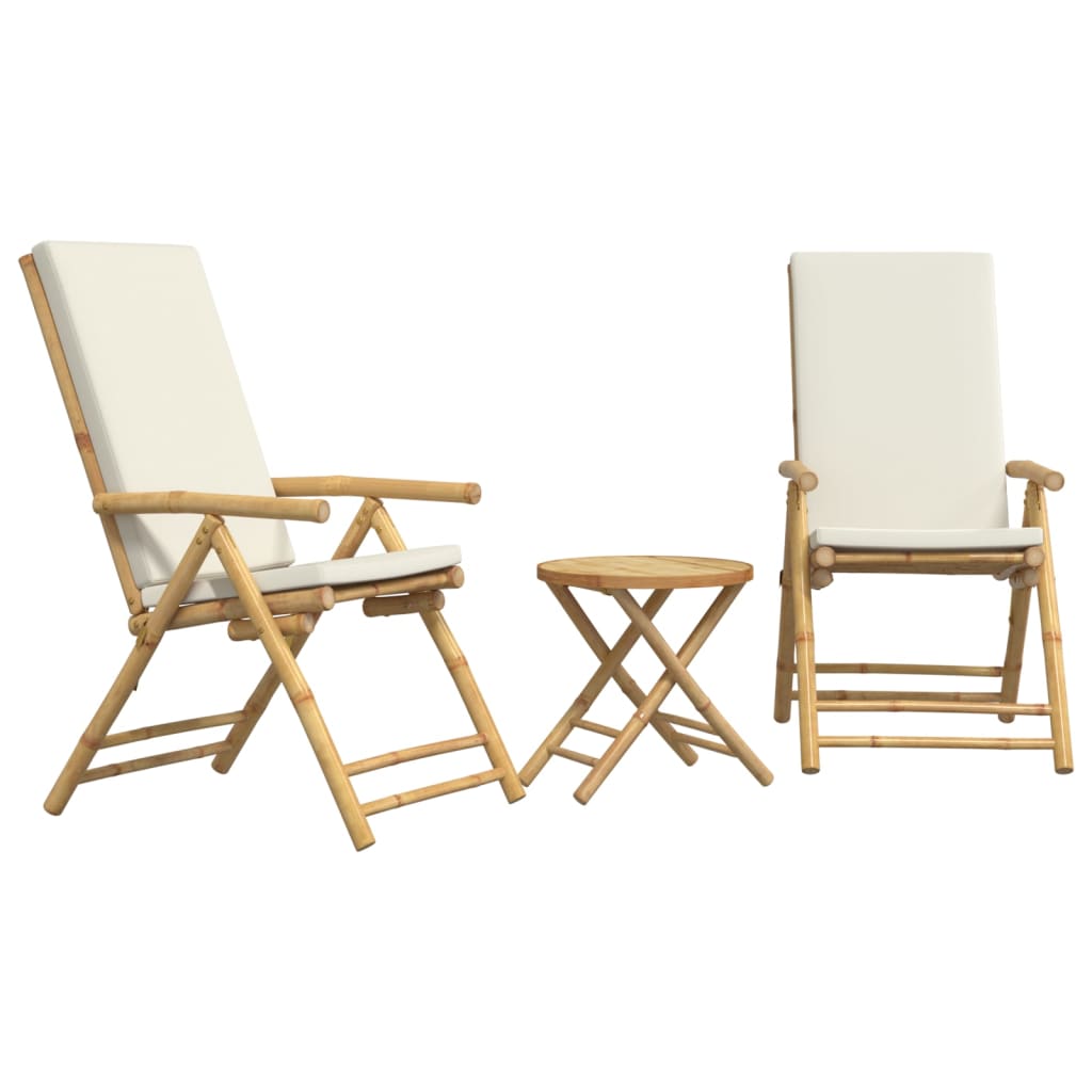 Bistro Set Cream White Bamboo, Fabric (100% polyester) 3 Piece Set