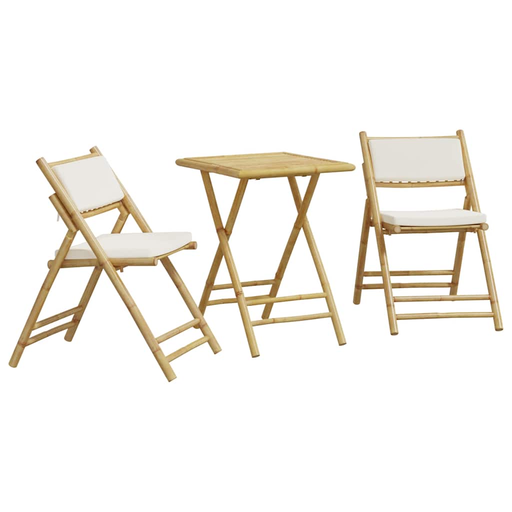 Bistro Set Cream White Bamboo, Fabric, Foam, Cotton fiber Medium