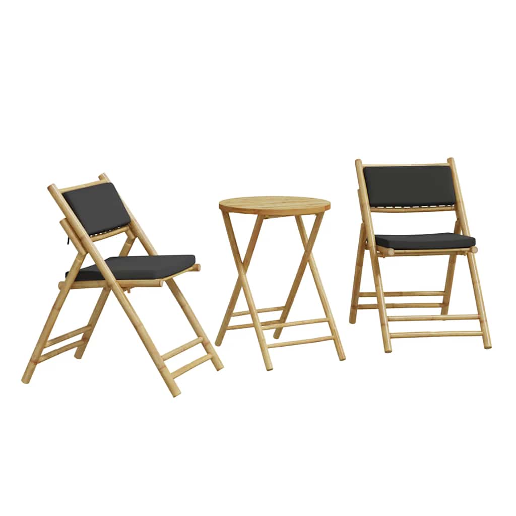 Bistro Set Dark Grey, Bamboo Bamboo, Polyester Medium Foldable