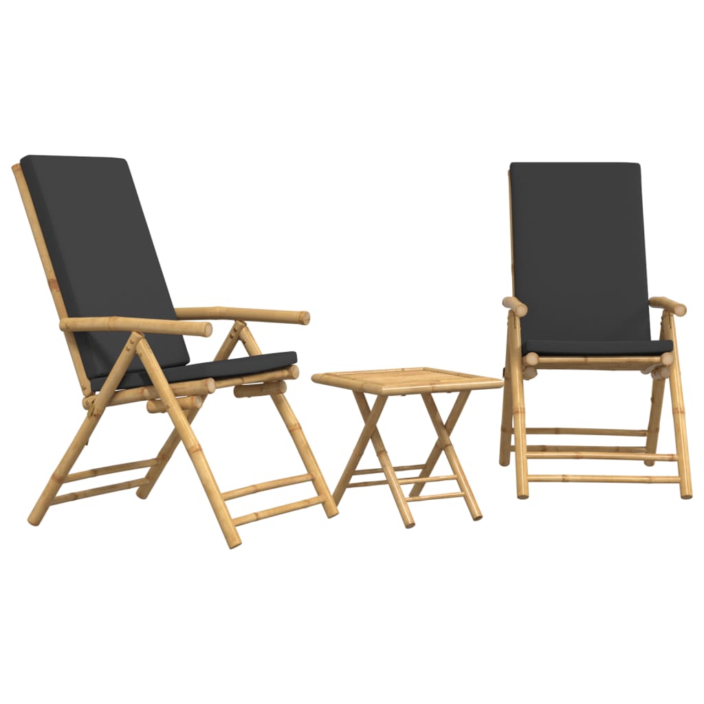 Bistro Set Dark Grey Bamboo, Polyester Compact Foldable
