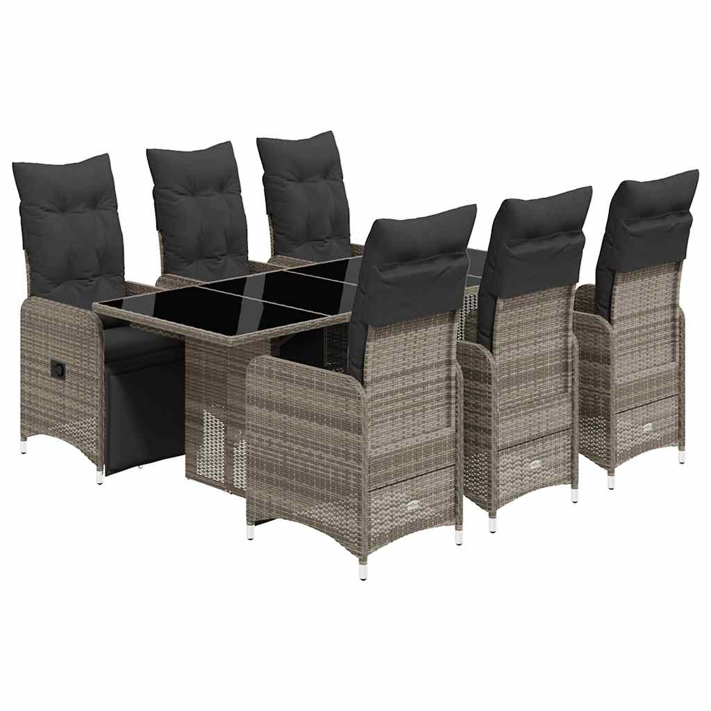 Bistro Set Gray PE rattan, Powder-coated steel, Tempered glass