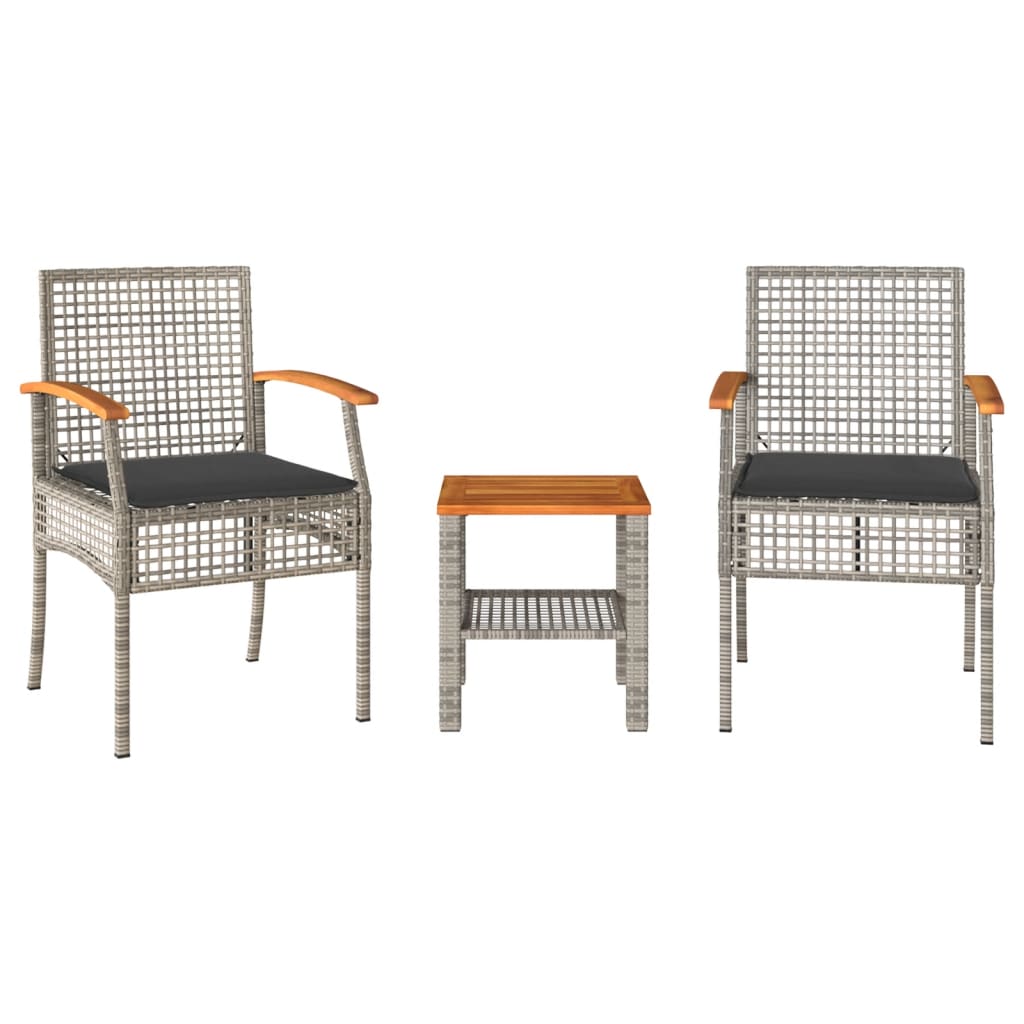 Bistro Set Grey and brown PE rattan and acacia wood Compact
