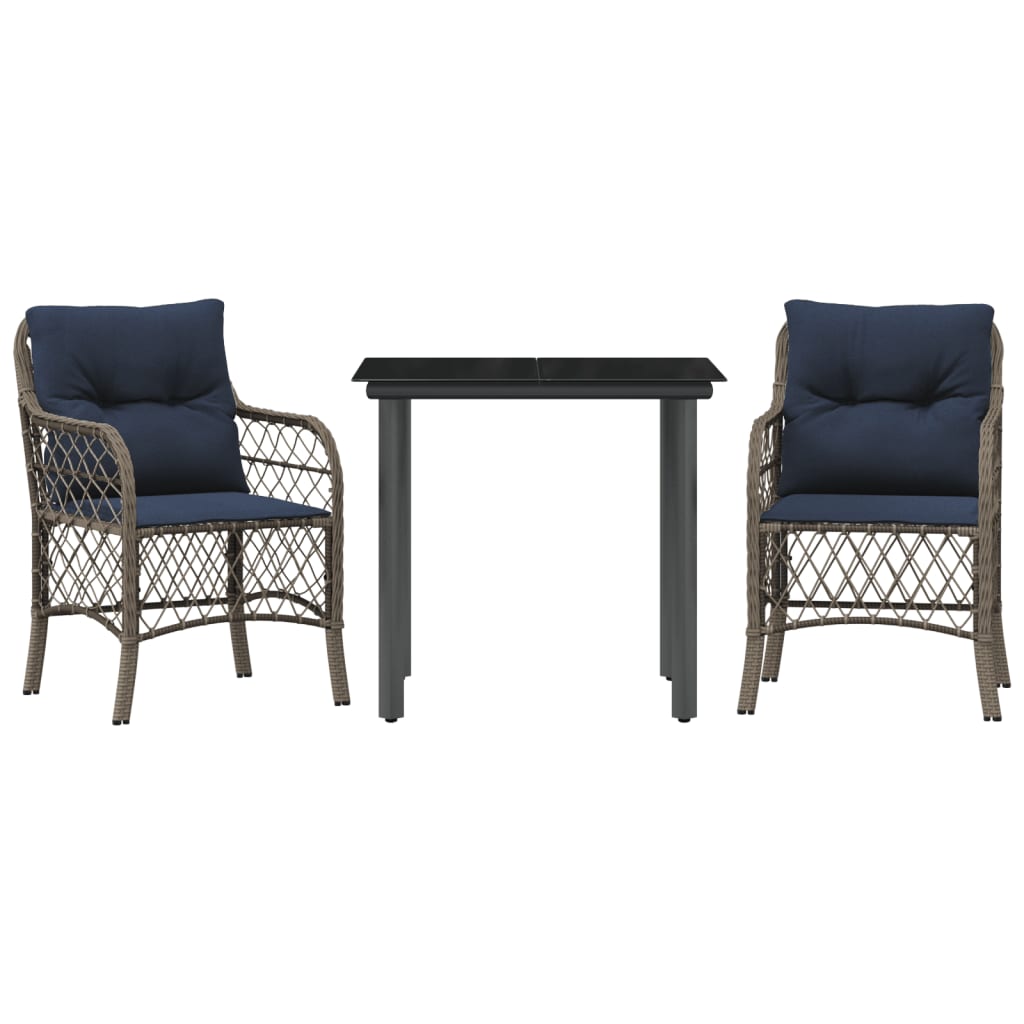 Bistro Set Grey and navy blue PE Rattan and Steel 3 Piece