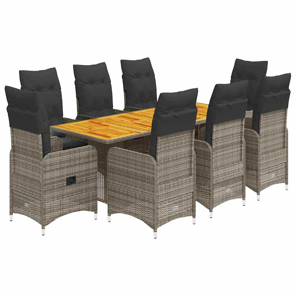 Bistro Set Grey, Dark Grey PE Rattan, Steel, Solid Acacia Wood