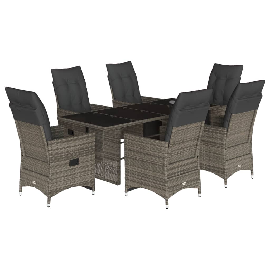 Bistro Set Grey PE rattan 6-seater Adjustable Footrests