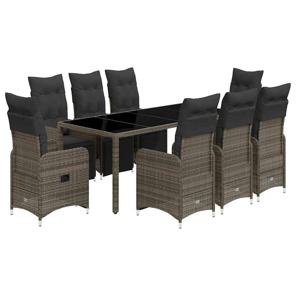 Bistro Set Grey PE Rattan 8-seater Adjustable Footrests