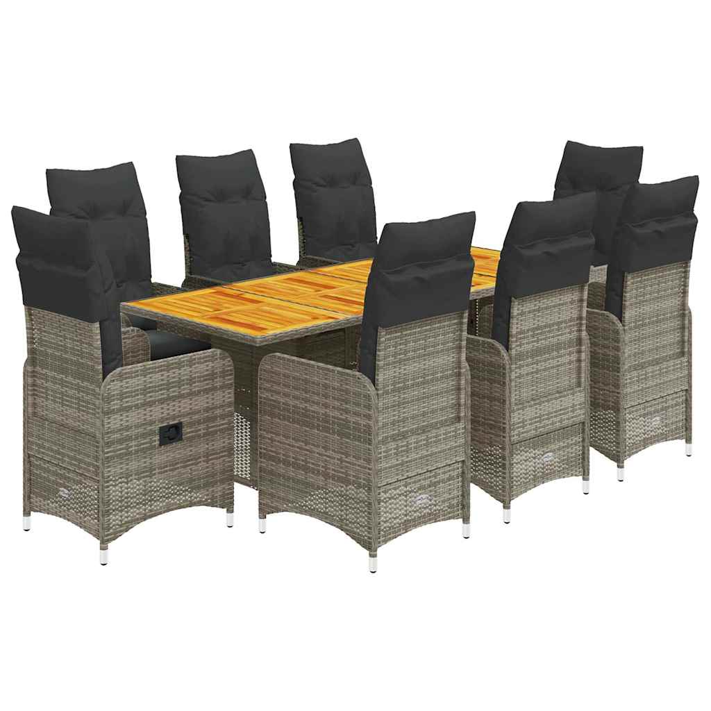 Bistro Set Grey PE Rattan 8-seater Adjustable Footrests