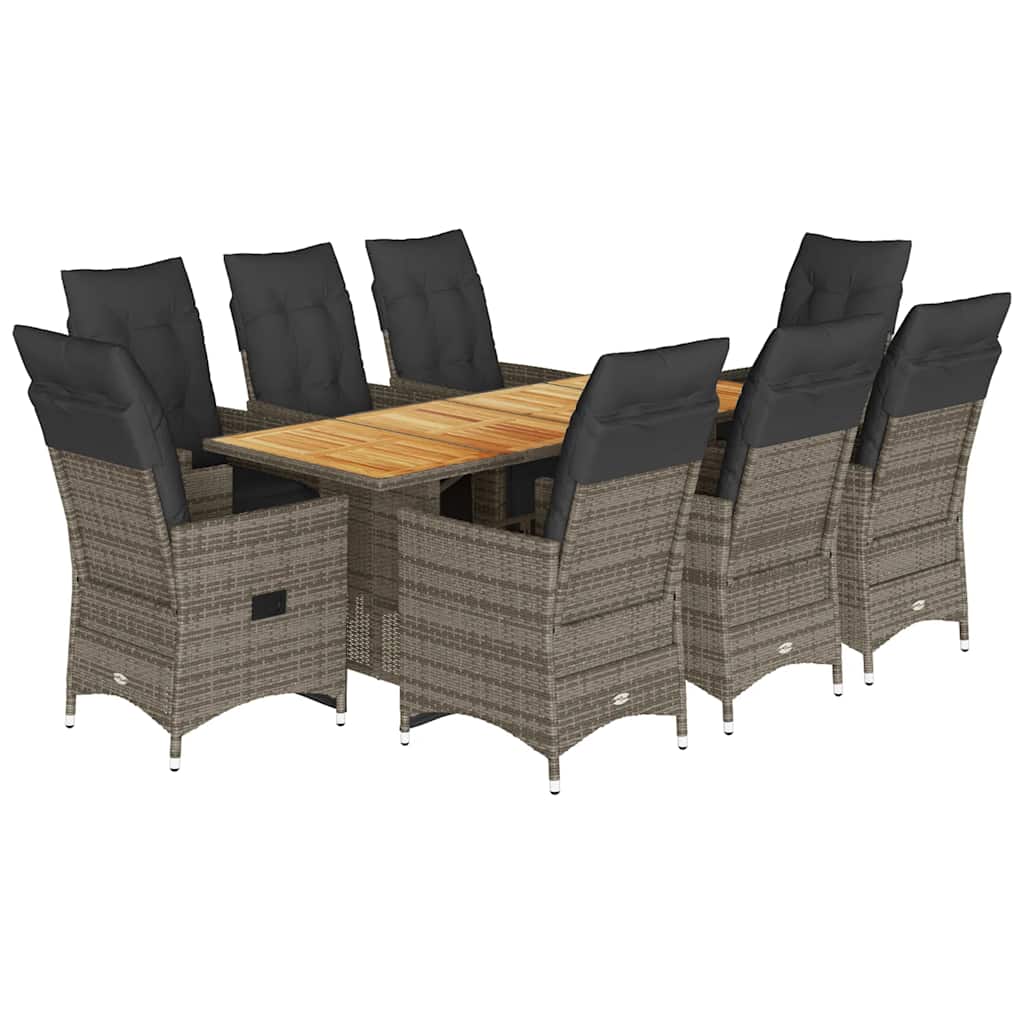 Bistro Set Grey PE rattan 8-seater Adjustable Footrests