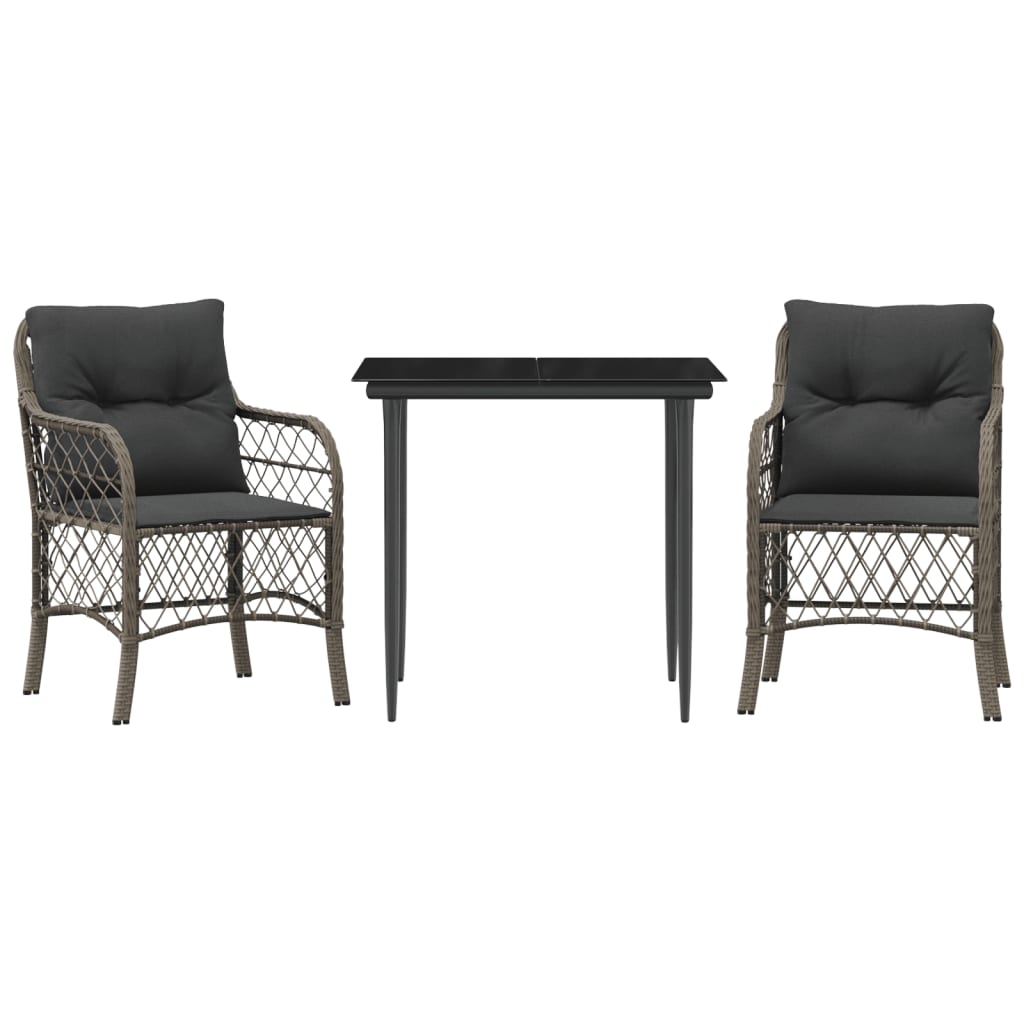 Bistro Set Grey PE Rattan Compact Removable Covers Bistro Set