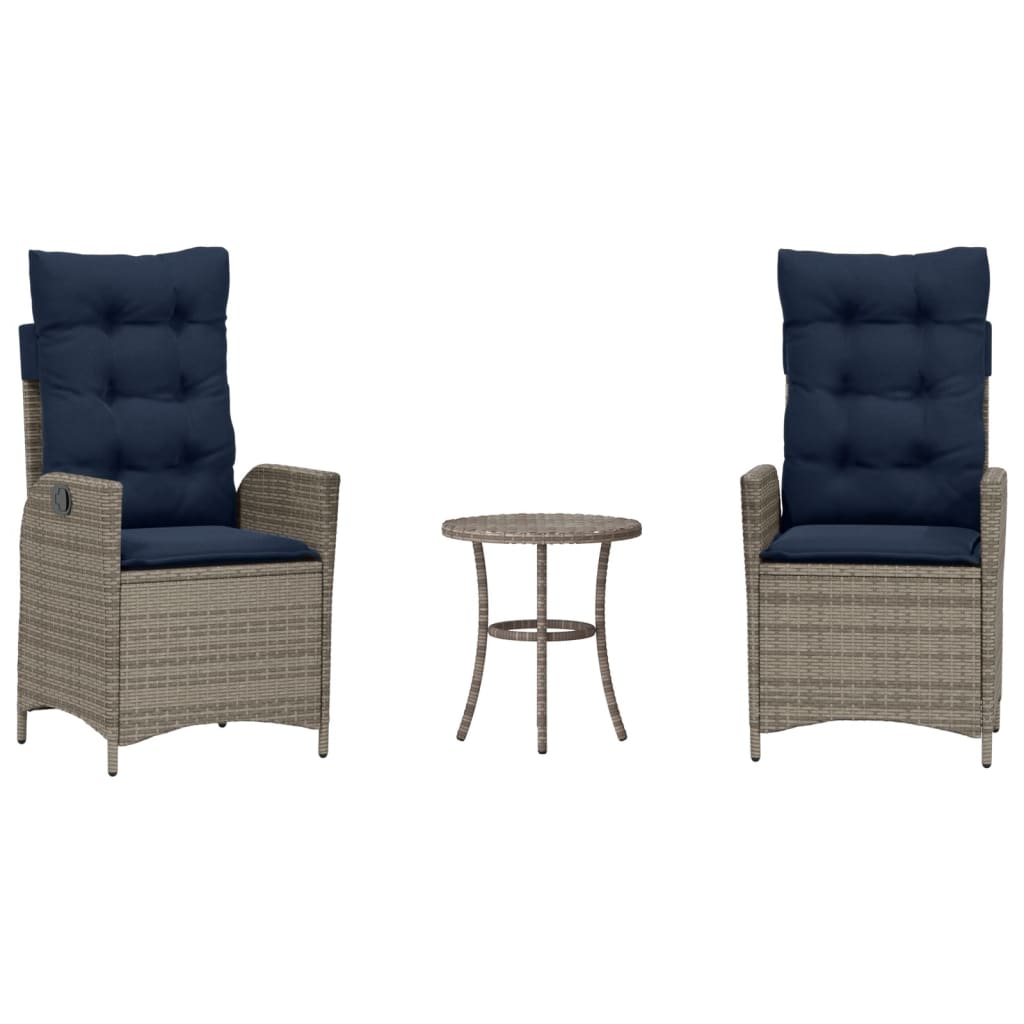 Bistro Set Grey PE rattan Compact Removable Covers Bistro Set