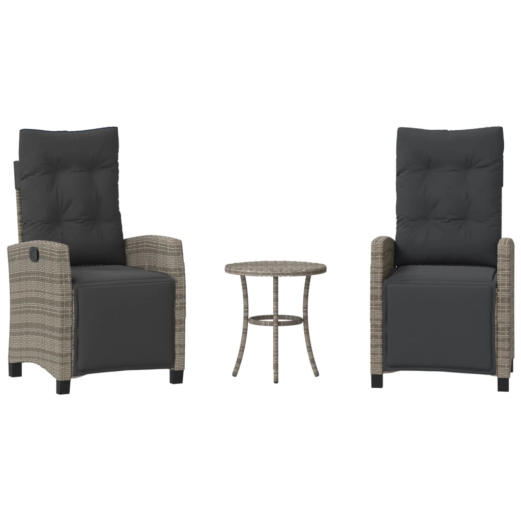 Bistro Set Grey PE rattan, Powder-Coated Steel, Fabric 3 Piece