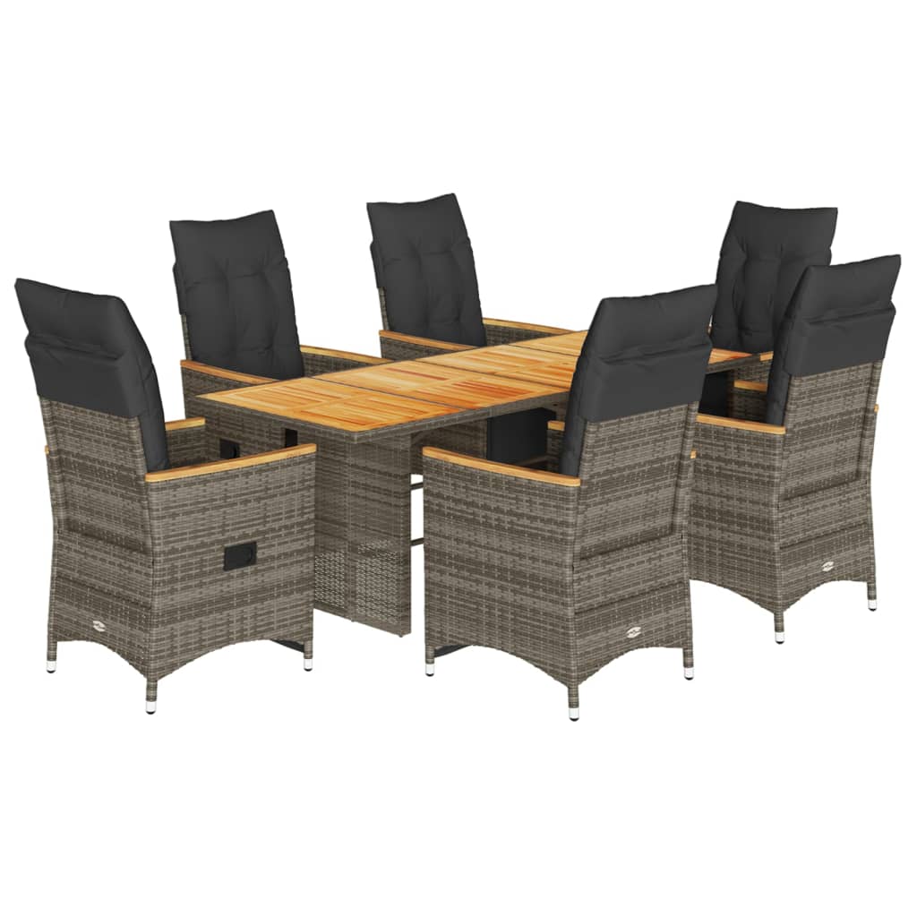 Bistro Set Grey PE rattan, powder-coated steel, solid acacia wood