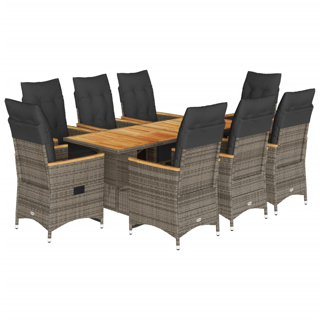 Bistro Set Grey PE rattan, powder-coated steel, solid acacia wood