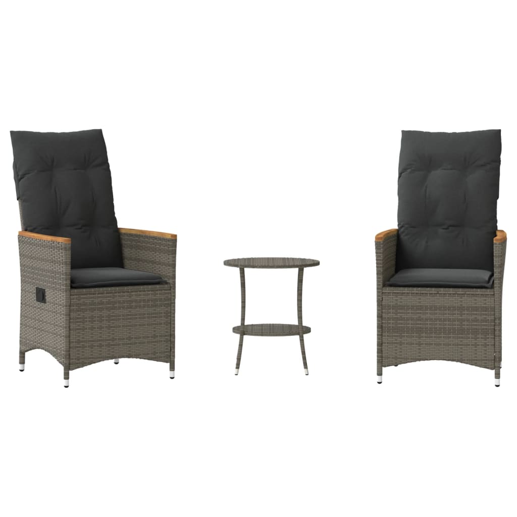 Bistro Set Grey PE rattan, powder-coated steel, solid acacia wood