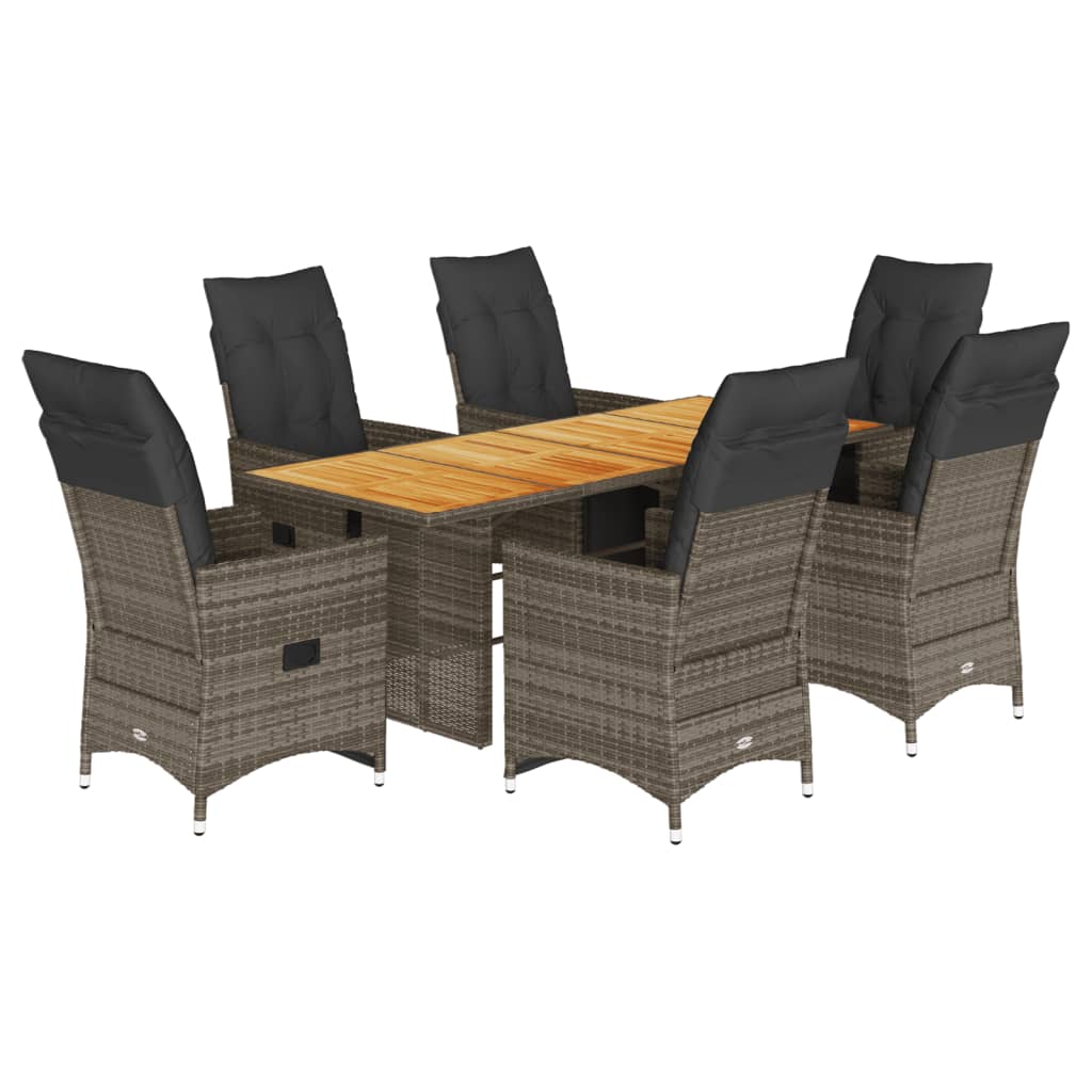 Bistro Set Grey PE rattan, powder-coated steel, solid acacia wood