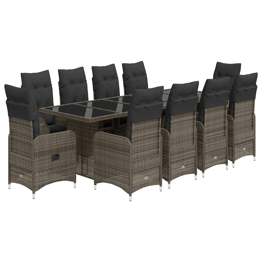 Bistro Set Grey PE rattan, powder-coated steel, tempered glass