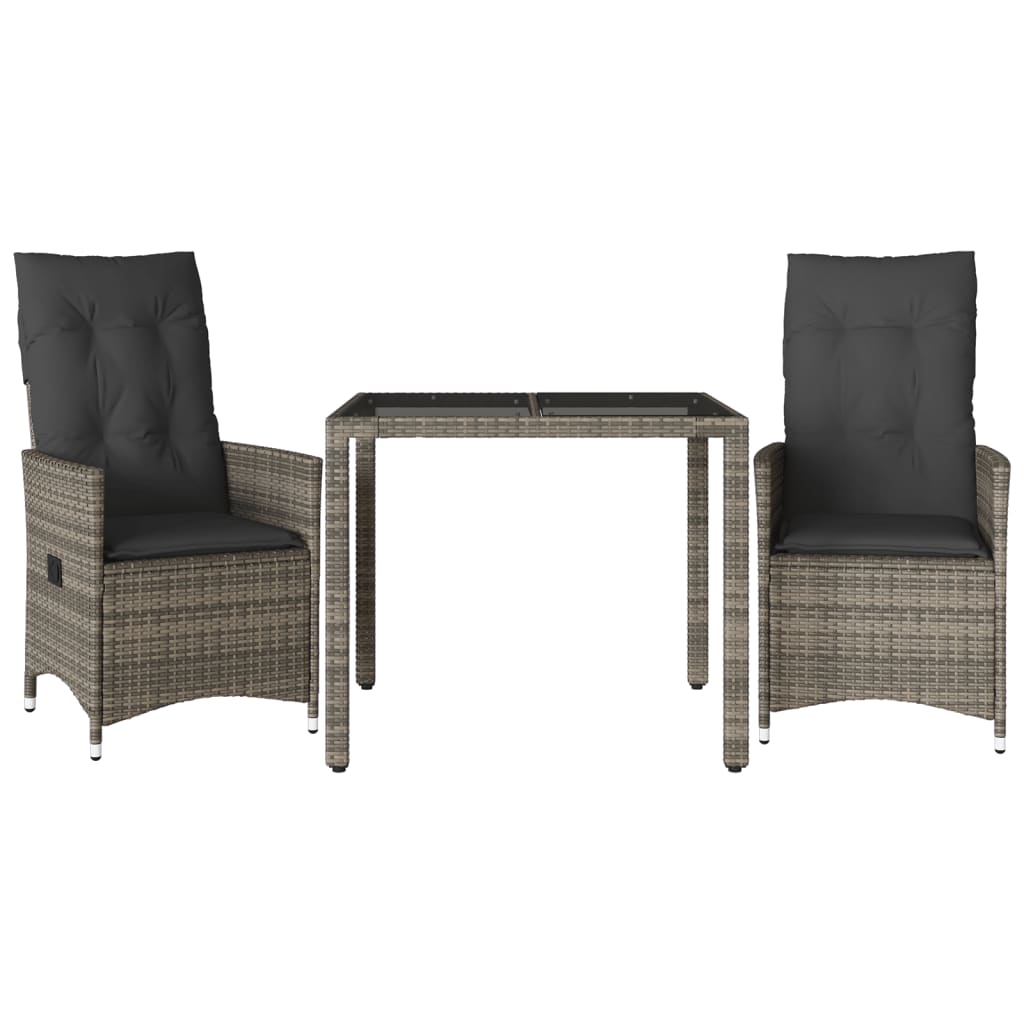 Bistro Set Grey PE rattan, powder-coated steel Three-Piece